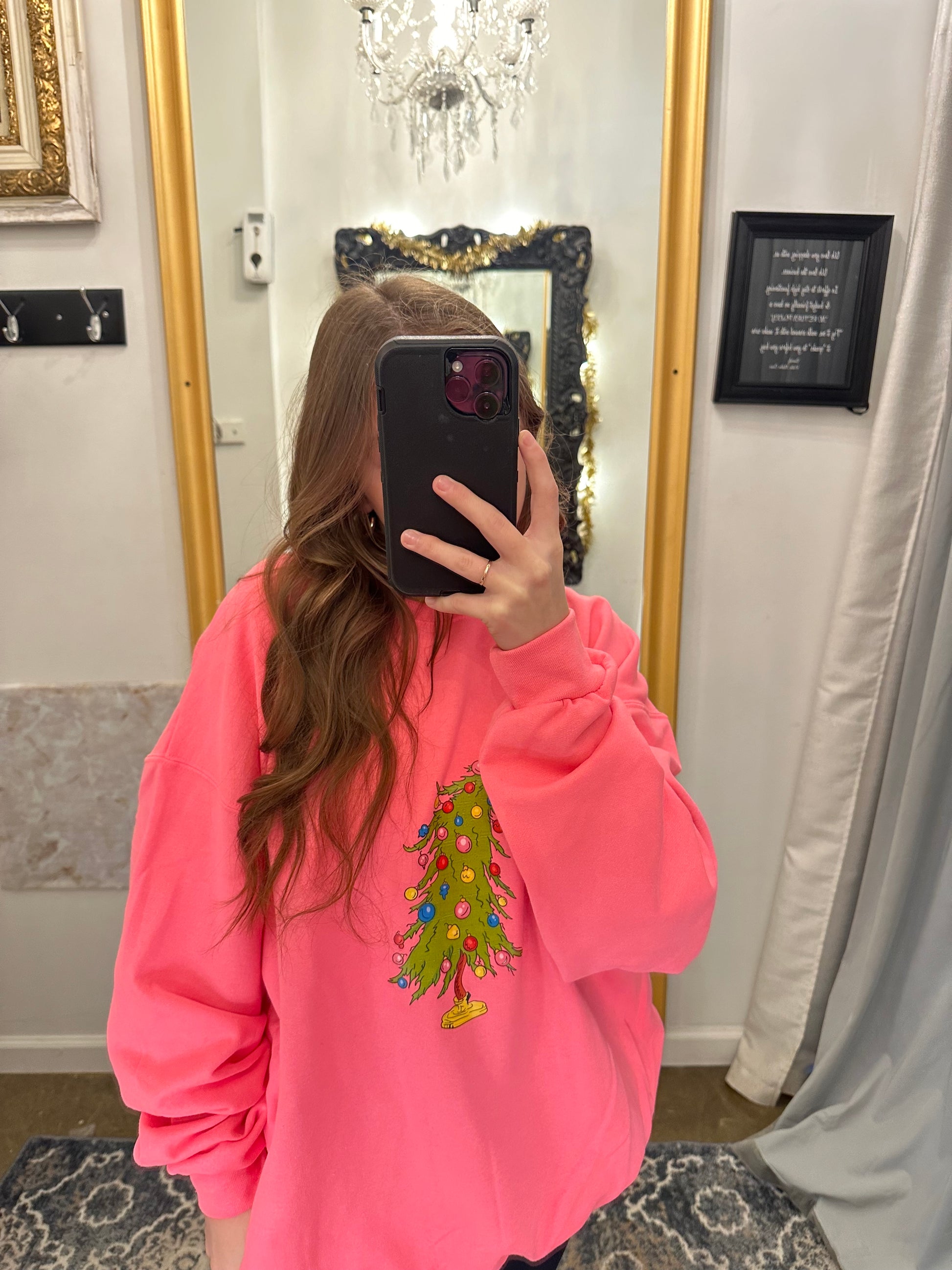 Hot pink Christmas tree Crewneck