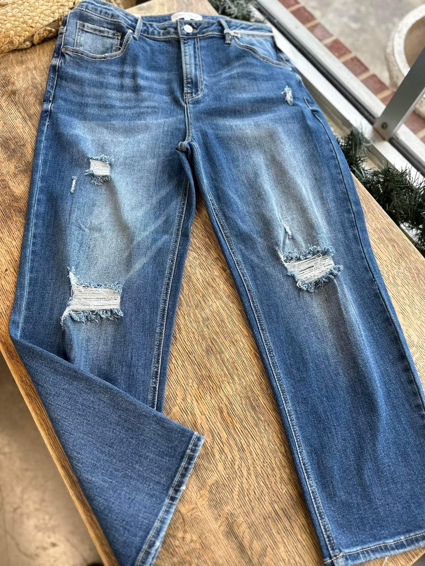 Risen plus dark wash ripped jeans