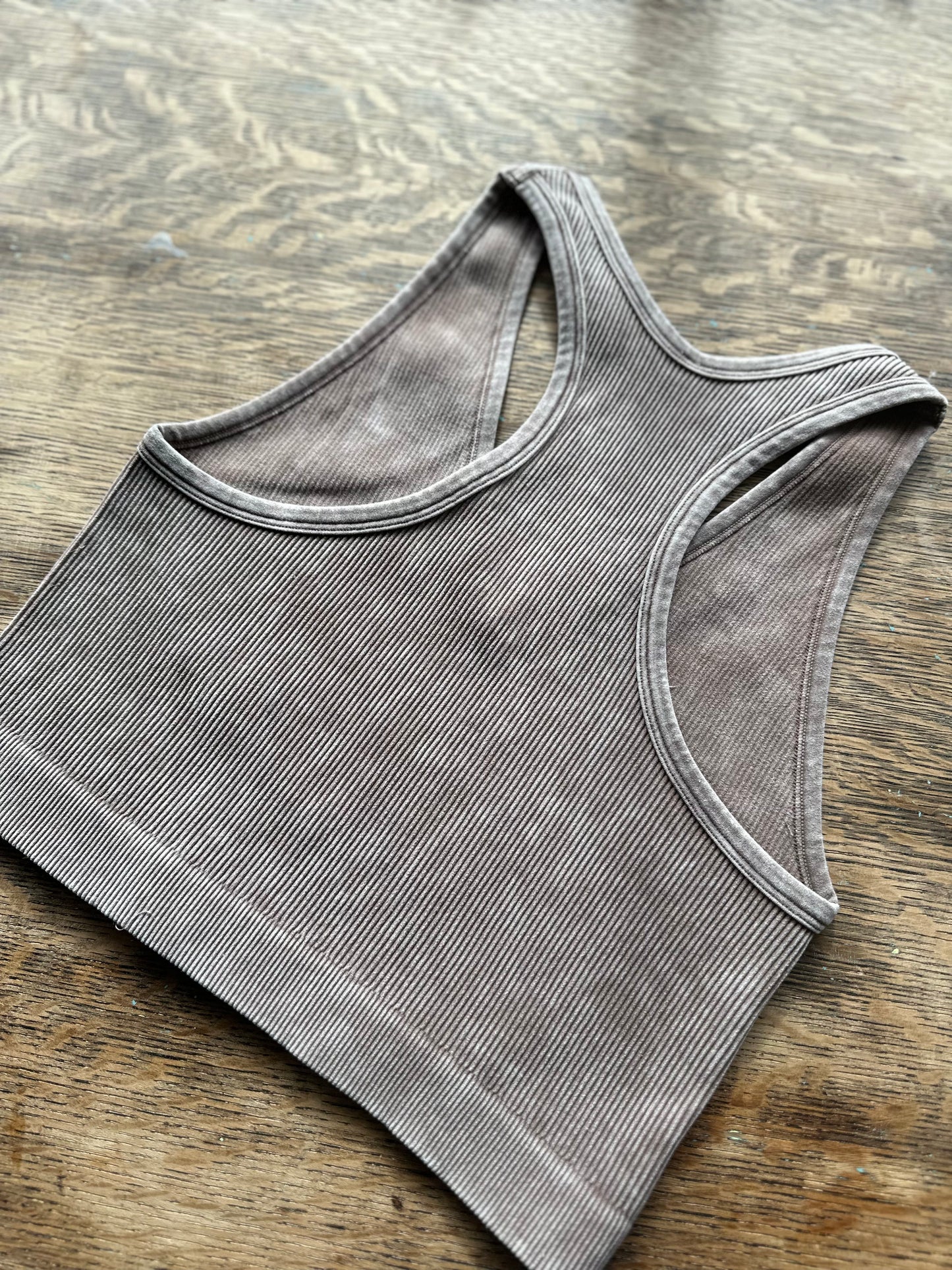 Plus mocha washed ripped cropped racerback tank top
