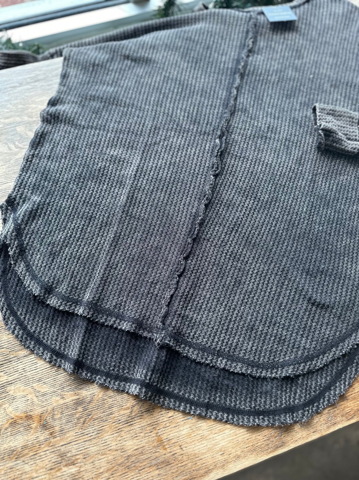 Ash black washed baby waffle oversize long sleeve top