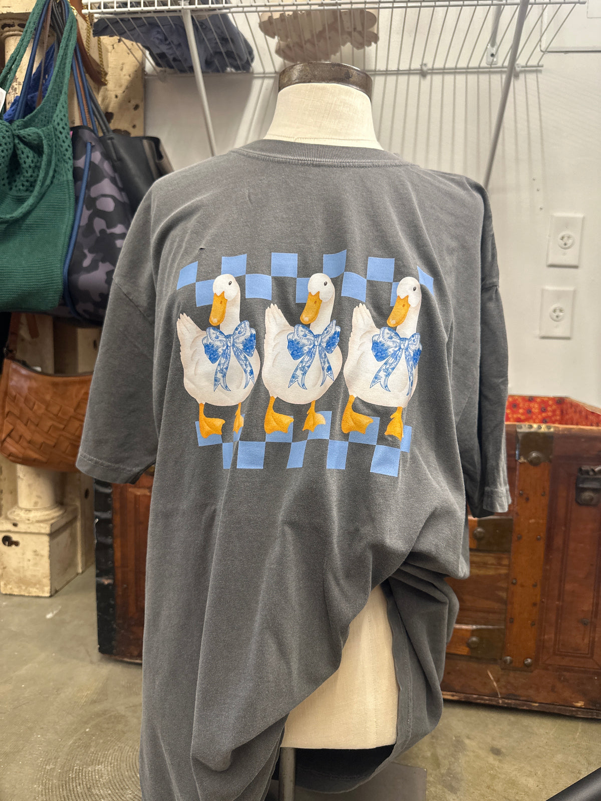 Goose walking with bows