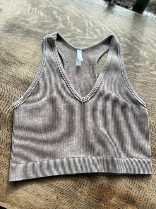 Plus mocha washed ripped cropped racerback tank top