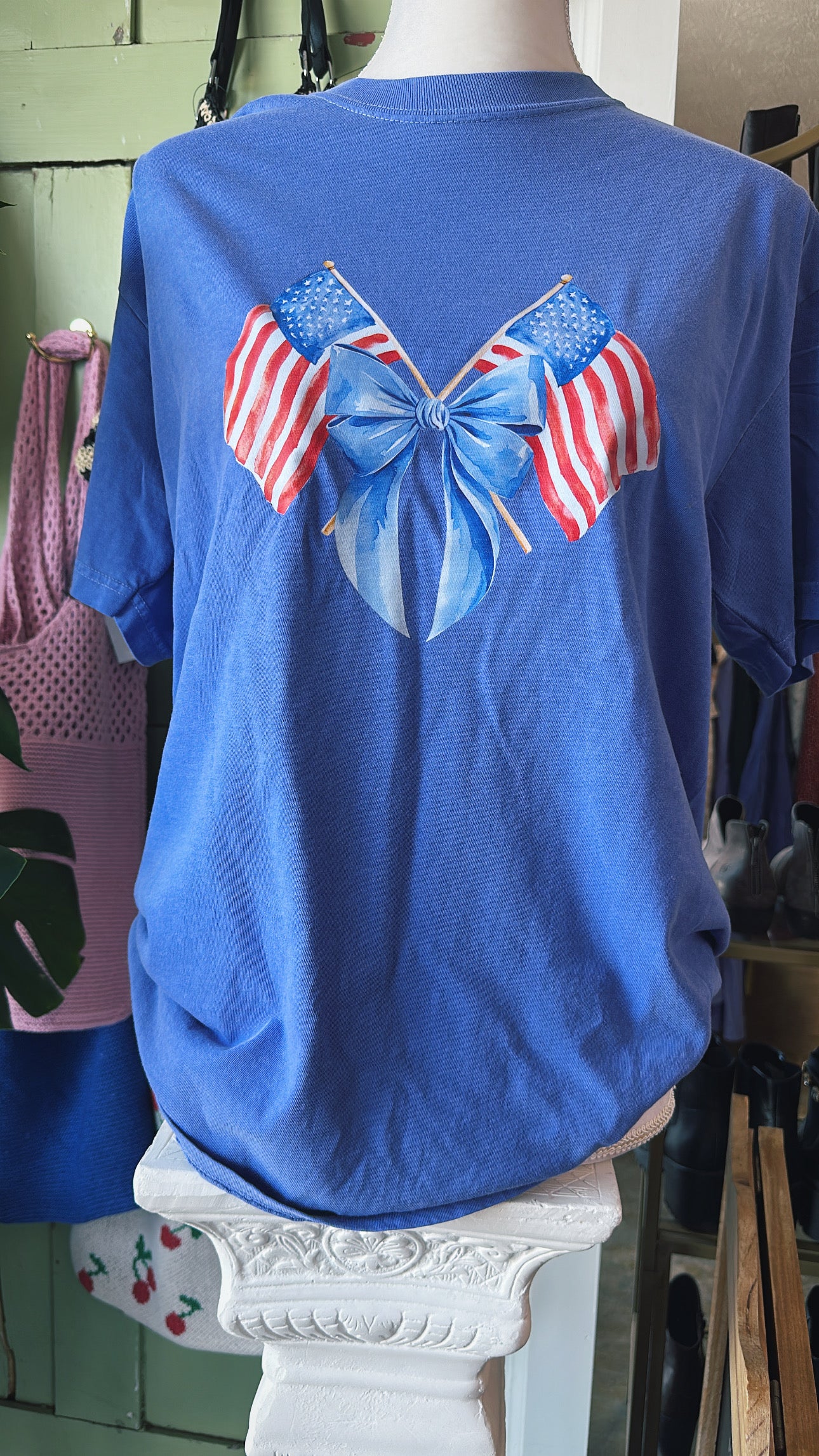 American flag with bow