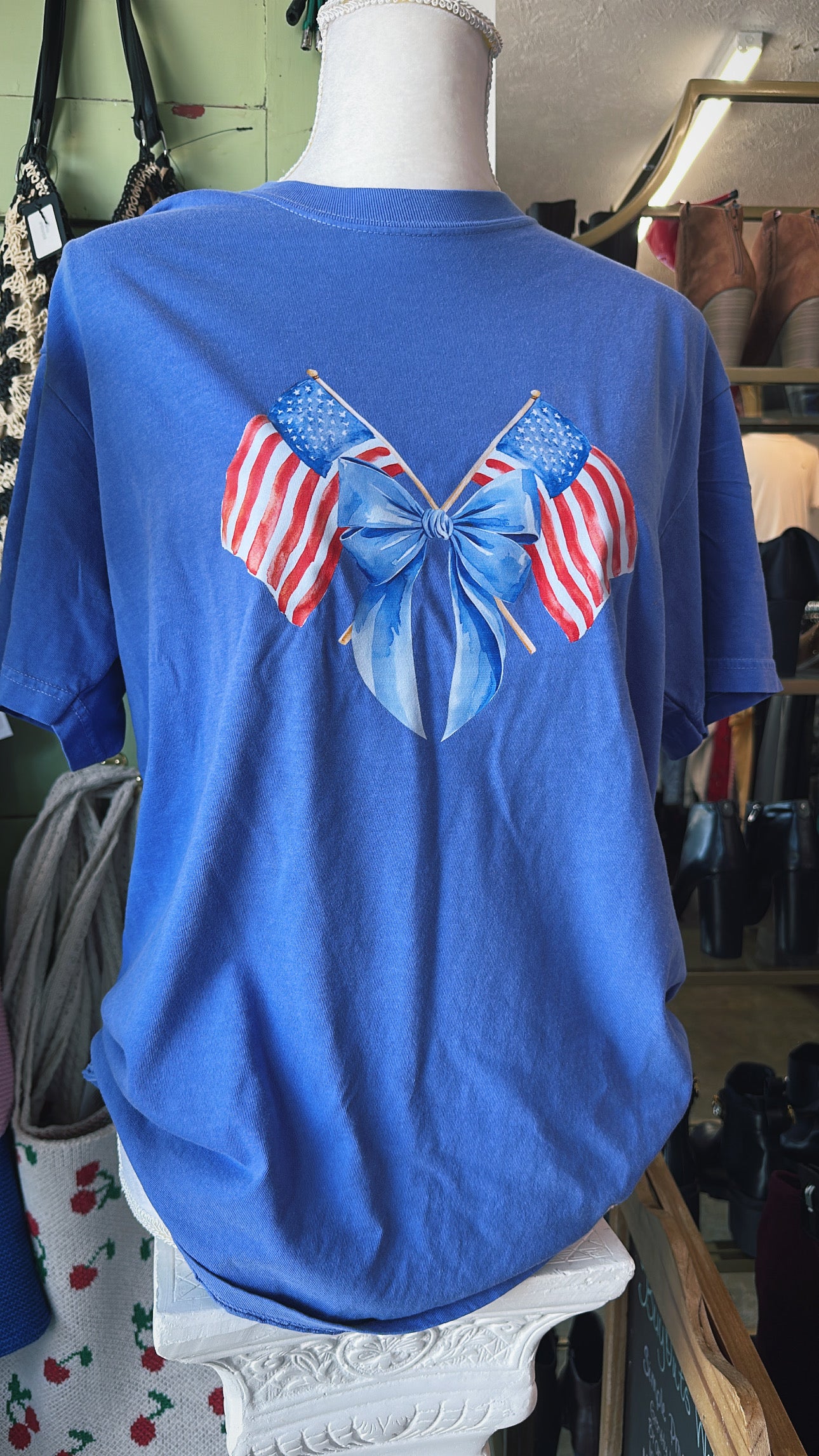 American flag with bow